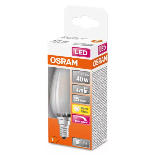 LED izzó E14 B35 4.8W = 40W 470lm 2700K 300° OSRAM SUPERSTAR izzószál szabályozható