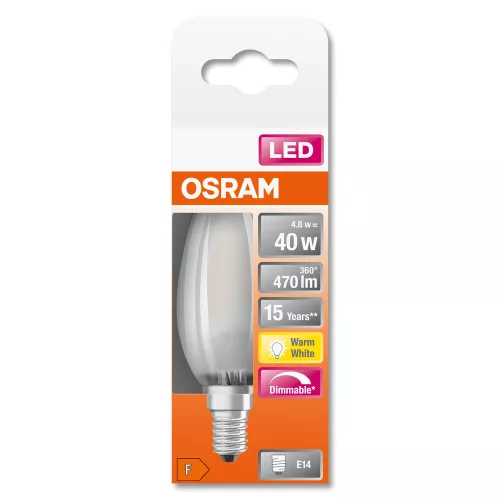 LED izzó E14 B35 4.8W = 40W 470lm 2700K 300° OSRAM SUPERSTAR izzószál szabályozható