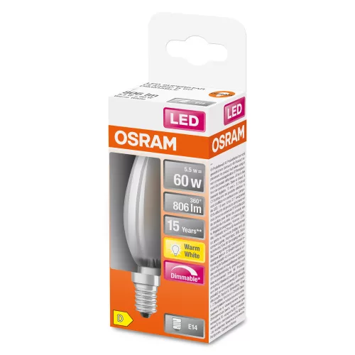 LED izzó E14 B35 5.5W = 60W 806lm 2700K 300° OSRAM SUPERSTAR izzószál szabályozható