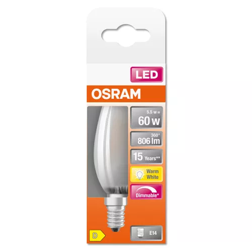 LED izzó E14 B35 5.5W = 60W 806lm 2700K 300° OSRAM SUPERSTAR izzószál szabályozható
