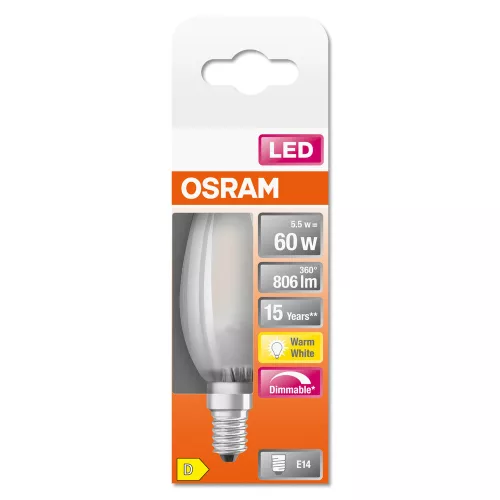 E14 B35 LED izzó 3.4W = 40W 470lm 4000K Semleges 300° CRI90 Izzószál OSRAM SUPERSTAR+ szabályozható