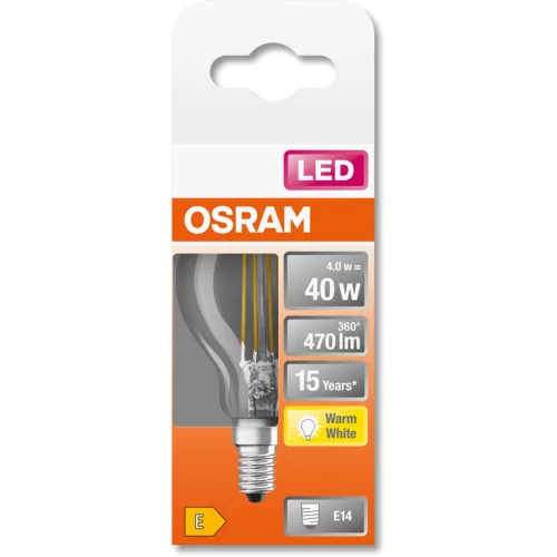 LED izzó E14 P45 CL 4W = 40W 470lm 2700K  300° OSRAM STAR izzószál