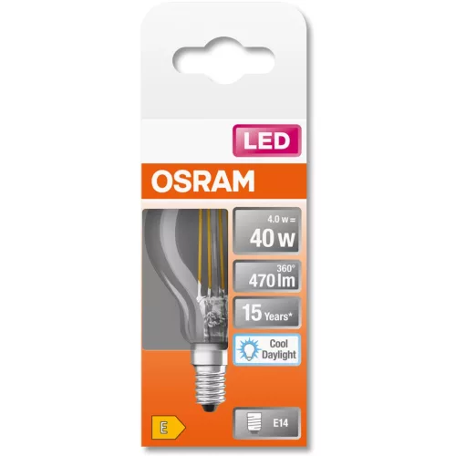 E14 P45 CL LED izzó 4W = 40W 470lm 6500K Hideg 300° OSRAM STAR izzószál