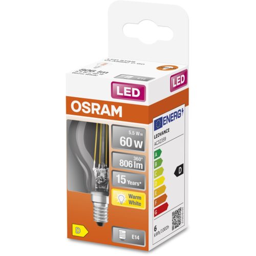 E14 P45 LED izzó 5.5W = 60W 806lm 2700K 320° OSRAM STAR izzószál