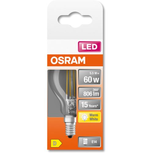 E14 P45 LED izzó 5.5W = 60W 806lm 2700K 320° OSRAM STAR izzószál