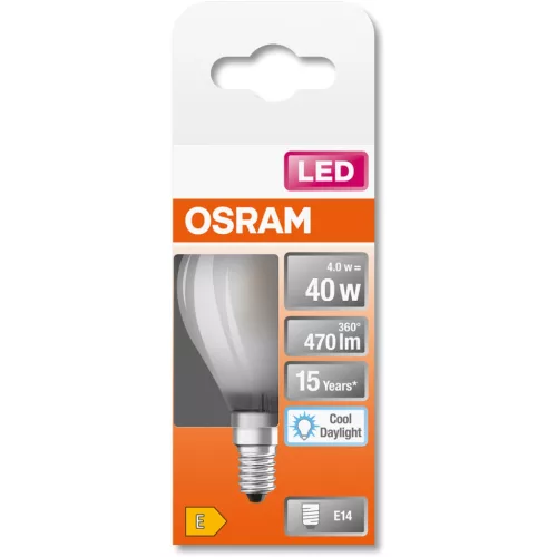 E14 P45 LED izzó 4W = 40W 470lm 6500K hideg 300° OSRAM STAR izzószál