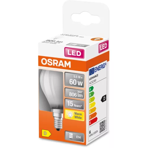 E14 P45 LED izzó 5.5W = 60W 806lm 2700K  300° OSRAM STAR izzószál