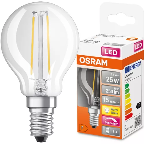 E14 P45 LED izzó 2,8W = 25W 250lm 2700K 320°-os izzószál, szabályozható OSRAM SUPER STAR