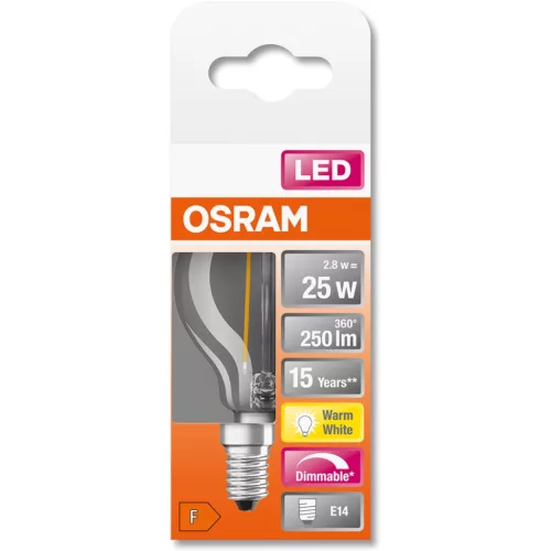 E14 P45 LED izzó 2,8W = 25W 250lm 2700K 320°-os izzószál, szabályozható OSRAM SUPER STAR