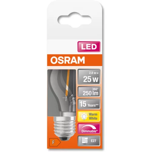 E27 P45 LED izzó 2.8W = 25W 250lm 2700K 320° izzószál szabályozható OSRAM SUPER STAR