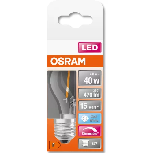 E27 P45 CL LED izzó 4,8W = 40W 470lm 4000K Semleges 320°-os izzószálas, szabályozható OSRAM SUPER STAR