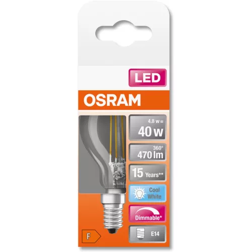 LED izzó E14 P45 CL 6,5W = 60W 806lm 2700K 320°-os izzószál szabályozható OSRAM SUPER STAR
