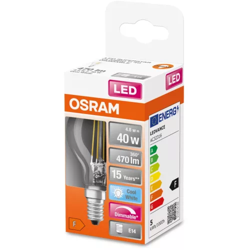 LED izzó E14 P45 CL 6,5W = 60W 806lm 2700K 320°-os izzószál szabályozható OSRAM SUPER STAR