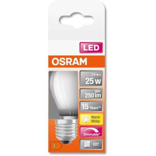 E27 P45 LED izzó 2,8W = 25W 250lm 2700K 320°-os izzószál, szabályozható