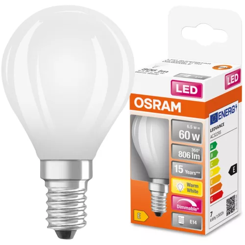 E14 P45 LED izzó 6.5W = 60W 806lm 2700K 320°-os izzószál szabályozható OSRAM SUPER STAR
