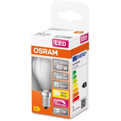 E14 P45 LED izzó 6.5W = 60W 806lm 2700K 320°-os izzószál szabályozható OSRAM SUPER STAR