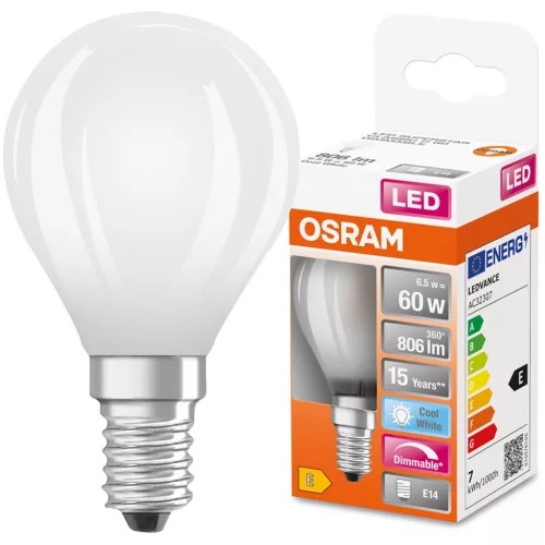 E14 P45 LED izzó 6,5W = 60W 806lm 4000K Semleges 320°-os izzószál, szabályozható OSRAM SUPER STAR