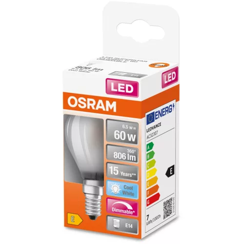E14 P45 LED izzó 6,5W = 60W 806lm 4000K Semleges 320°-os izzószál, szabályozható OSRAM SUPER STAR