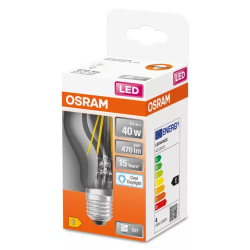 E27 A60 CL LED izzó 4W = 40W 470lm 6500K Hideg 300° OSRAM STAR izzószál