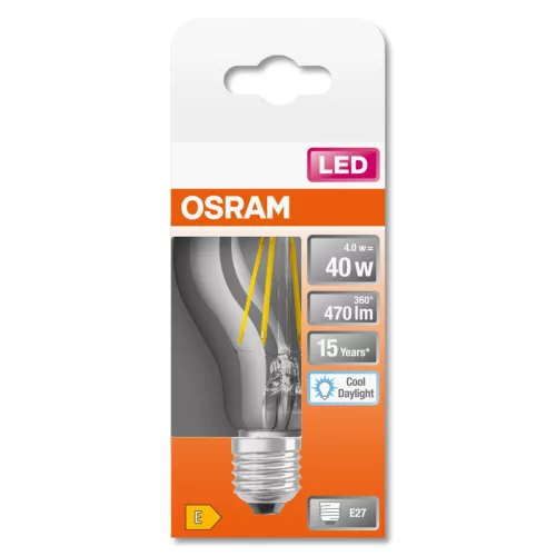 E27 A60 CL LED izzó 4W = 40W 470lm 6500K Hideg 300° OSRAM STAR izzószál