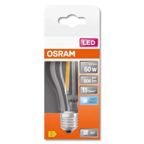 E27 A60 LED izzó 6.5W = 60W 806lm 4000K Semleges 300° OSRAM STAR izzószál