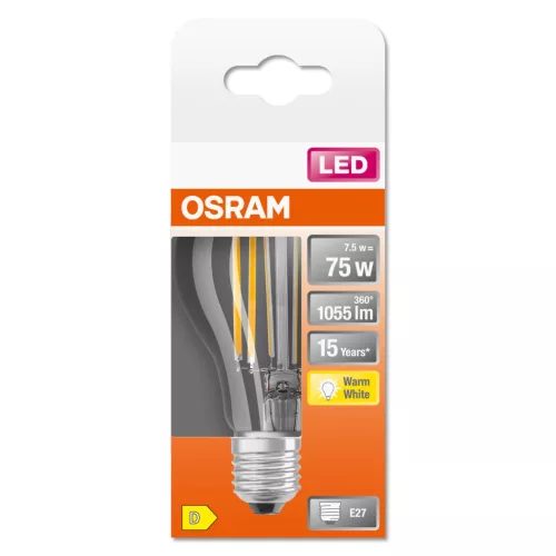 LED izzó E27 A60 7.5W = 75W 1055lm 2700K 300° OSRAM STAR izzószál