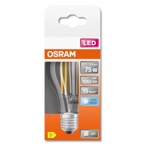 E27 A60 LED izzó 7.5W = 75W 1055lm 4000K Semleges 300° OSRAM STAR izzószál
