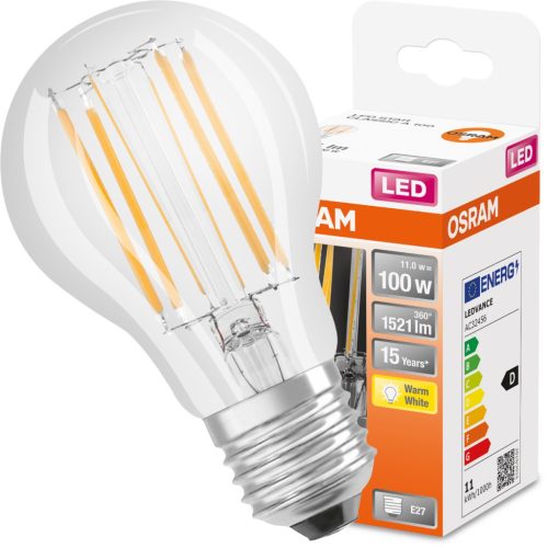 LED izzó E27 A60 CL 11W = 100W 1521lm 2700K 300° OSRAM STAR izzószál