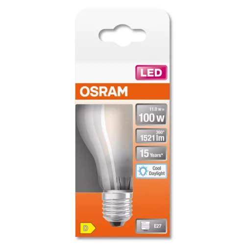 E27 A60 LED izzó 11W = 100W 1521lm 6500K Hideg 300° OSRAM STAR izzószál