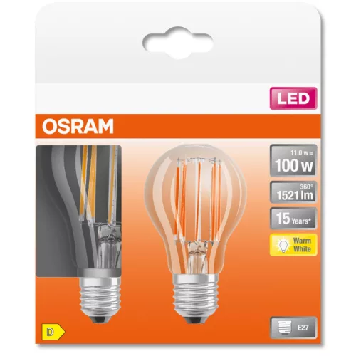 2db LED izzó E27 A60 11W = 100W 1521lm 2700K  300° Izzószál OSRAM STAR