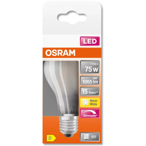 E27 A60 LED izzó 7.5W = 75W 1055lm 4000K Semleges 300°-os izzószálas, szabályozható OSRAM SUPER STAR