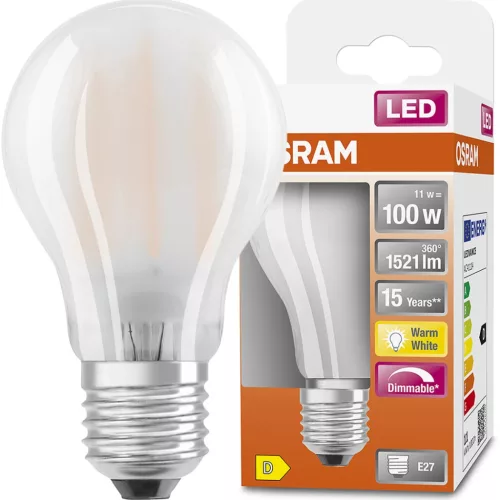 E27 A60 LED izzó 11W = 100W 1521lm 2700K, 300°-os izzószálas, szabályozható OSRAM SUPER STAR