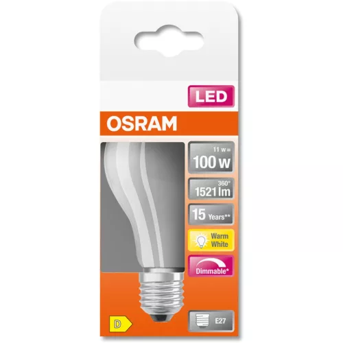E27 A60 LED izzó 11W = 100W 1521lm 2700K, 300°-os izzószálas, szabályozható OSRAM SUPER STAR
