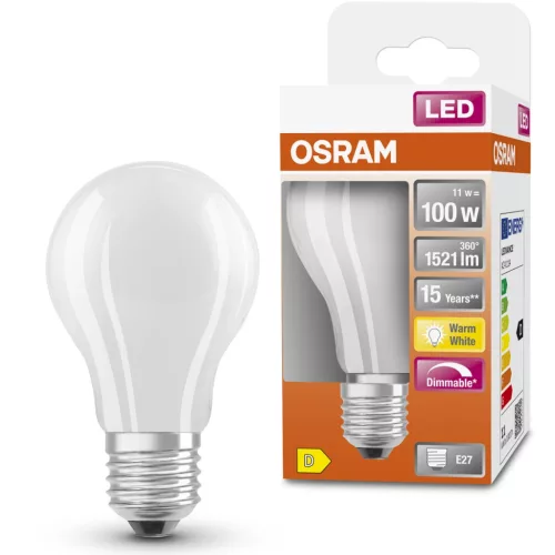 E27 A60 LED izzó 11W = 100W 1521lm 2700K, 300°-os izzószálas, szabályozható OSRAM SUPER STAR