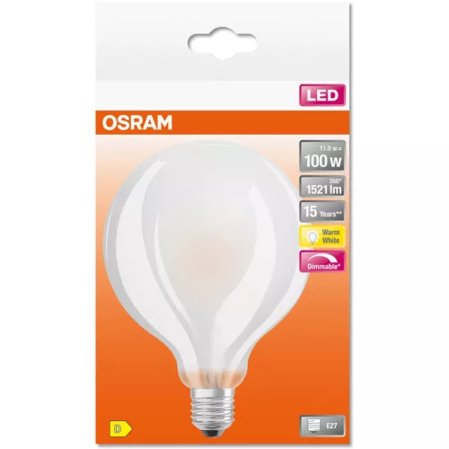 E27 G95 LED izzó 11W = 100W 1521lm 2700K meleg, 300°-os izzószál, szabályozható OSRAM SUPER STAR