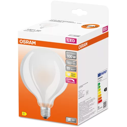 E27 G95 LED izzó 11W = 100W 1521lm 2700K meleg, 300°-os izzószál, szabályozható OSRAM SUPER STAR