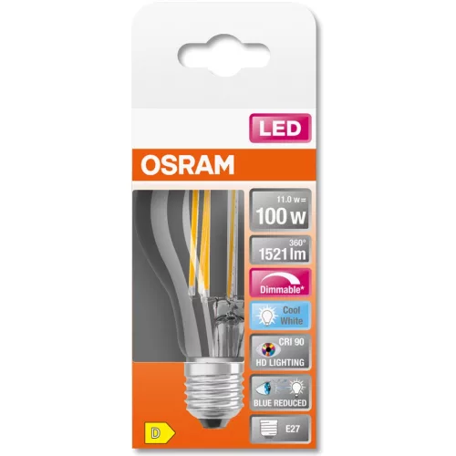 E27 A60 LED izzó 11W = 100W 1521lm 4000K semleges 300° CRI90 izzószál szabályozható OSRAM SUPER STAR+
