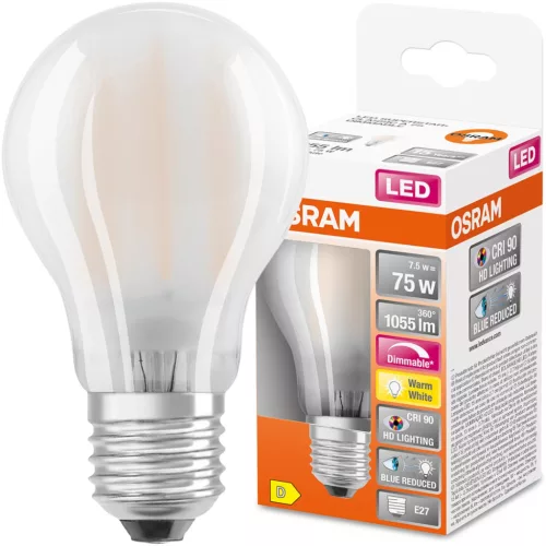 E27 A60 LED izzó 7.5W = 75W 1055lm 2700K 300° CRI90 izzószálas, szabályozható