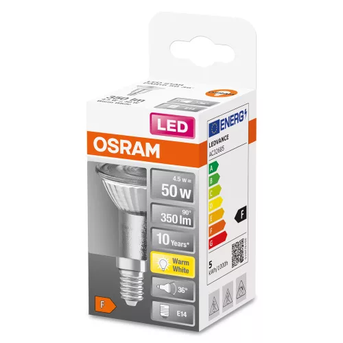 LED izzó E14 R50 4.5W = 50W 350lm 2700K 36° OSRAM STAR