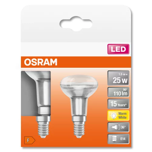 2PAK LED izzó E14 R50 1.5W = 25W 110lm 2700K Meleg 36° OSRAM STAR