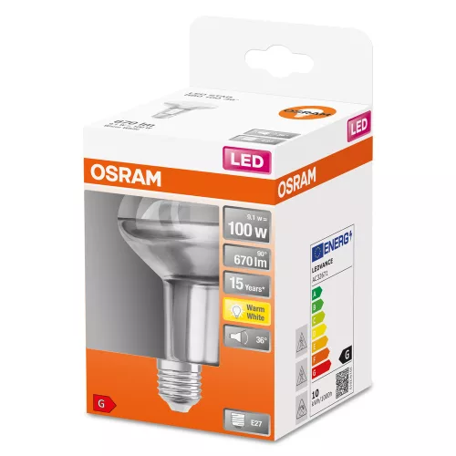 LED izzó E27 R80 9.1W = 100W 670lm 2700K 36° OSRAM STAR