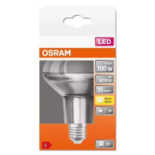 LED izzó E27 R80 9.1W = 100W 670lm 2700K 36° OSRAM STAR