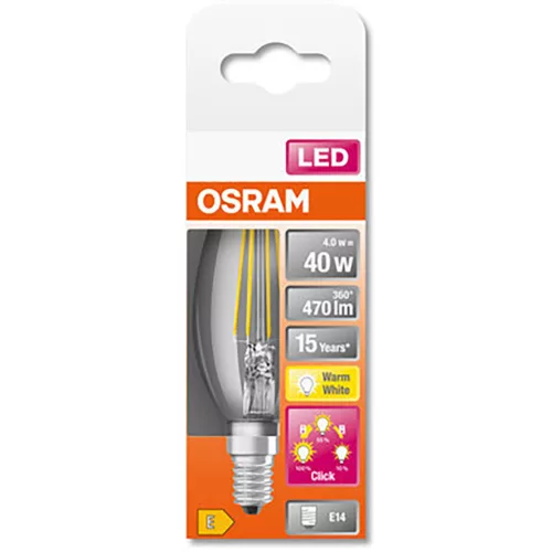 LED izzó E14 B40 4W = 40W 470lm 2700  300°-os izzószál 3 fokozatban szabályozható OSRAM STAR