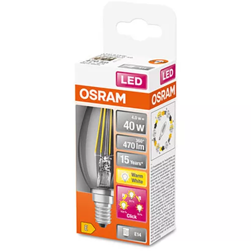 LED izzó E14 B40 4W = 40W 470lm 2700  300°-os izzószál 3 fokozatban szabályozható OSRAM STAR