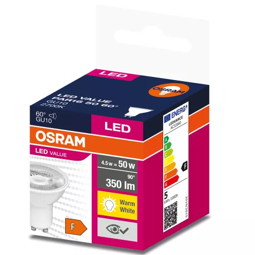 GU10 LED izzó 4.5W = 50W 350lm 2700K 60° OSRAM érték