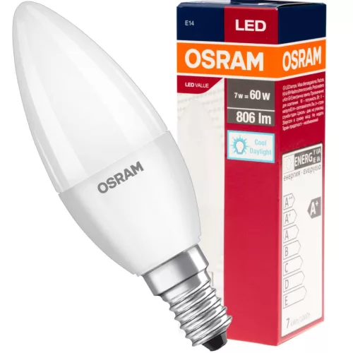 E14 B35 LED izzó 7W = 60W 806lm 6500K Cold OSRAM érték