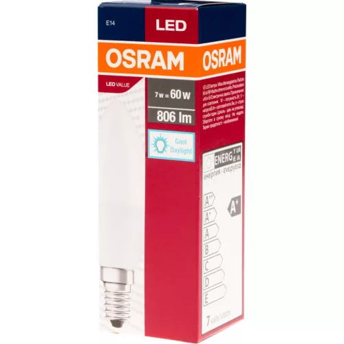 E14 B35 LED izzó 7W = 60W 806lm 6500K Cold OSRAM érték