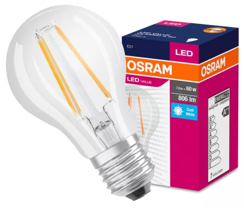 E27 A60 LED izzó 7W = 60W 806lm 4000K semleges 300° OSRAM izzószál