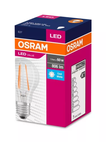 E27 A60 LED izzó 7W = 60W 806lm 4000K semleges 300° OSRAM izzószál