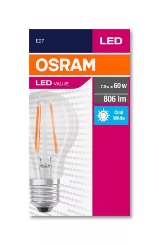 E27 A60 LED izzó 7W = 60W 806lm 4000K semleges 300° OSRAM izzószál